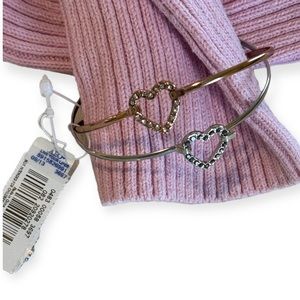 NWT American Eagle rhinestone heart 2 bangle bracelers, silver & gold